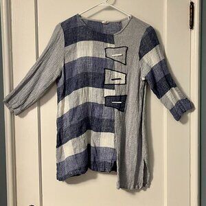 Et' Lois linen tunic blouse size medium plaid patchwork lagenlook asymmetric